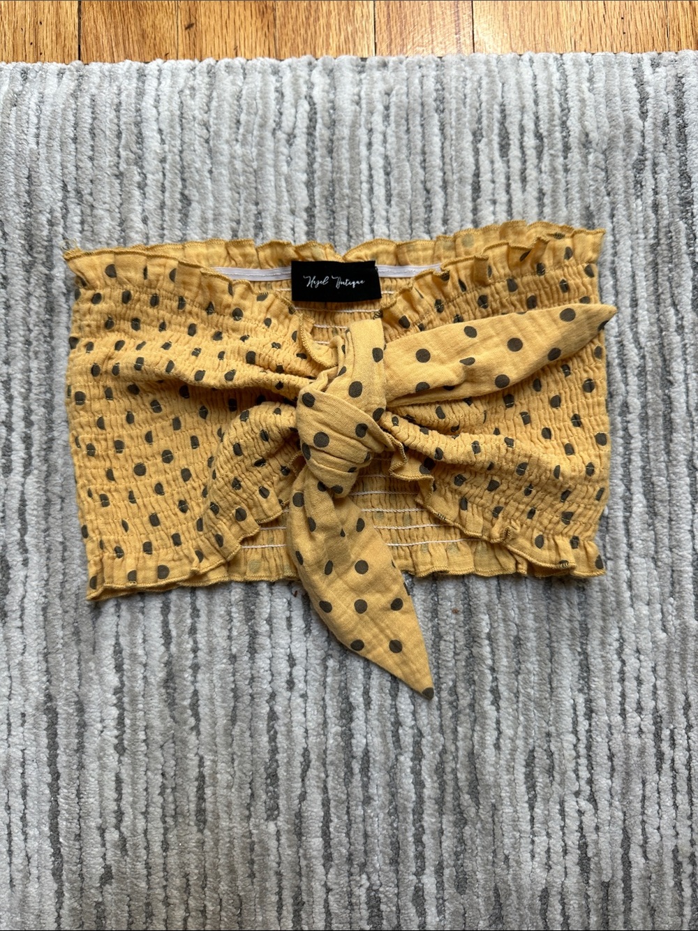 Yellow Polka Dot Smocked Bandeau with Front Tie - Hazel Boutique